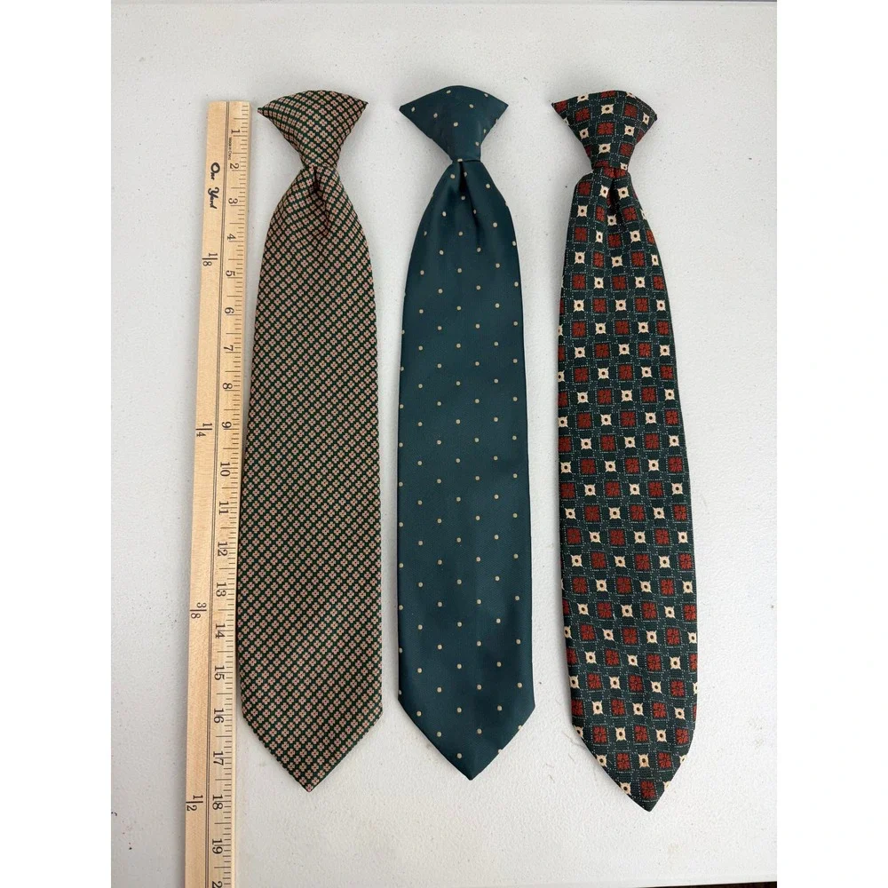 3pc Wembley Vintage Clip On Ties Mens Green Geometric Polka Dot Floral Wemlon